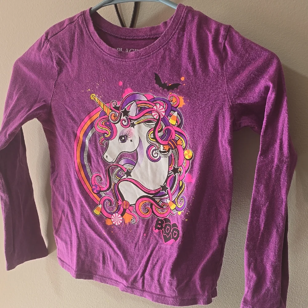 The Children's Place Purple Unicorn Long Sleeve Tee.